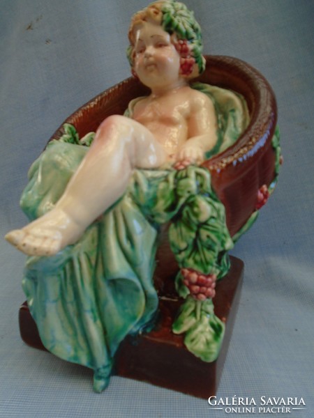 Antique large majolica figural elbogen French putto statue