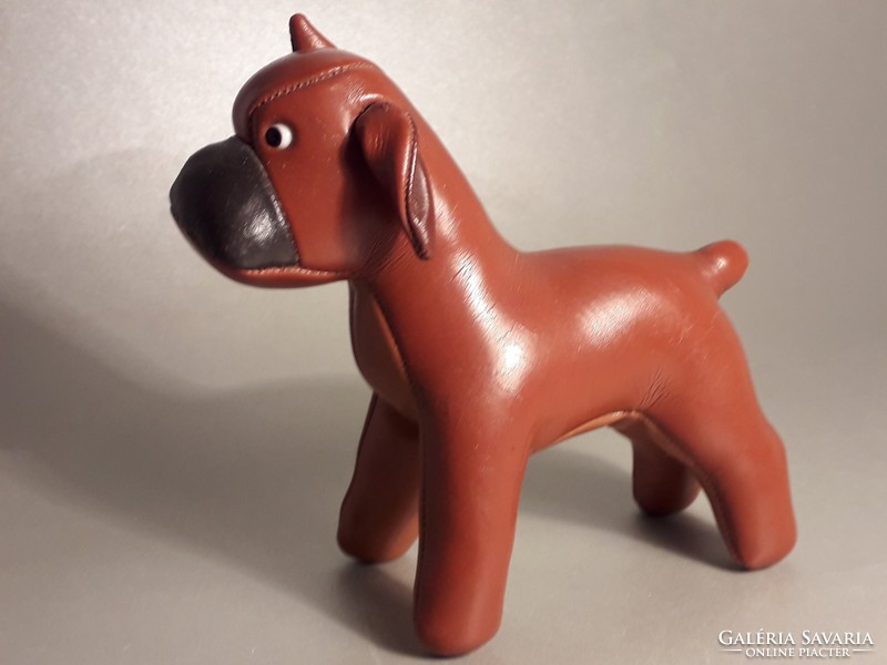Japanese marked leather boxer dog figurine