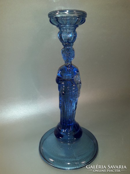 Intimate wedge of summer evenings antique large-sized molded glass blue woman-shaped glass candle holder