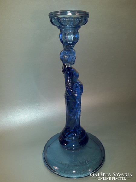 Intimate wedge of summer evenings antique large-sized molded glass blue woman-shaped glass candle holder