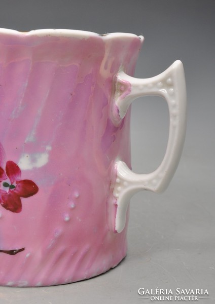 Antique pink commemorative mug with very beautiful floral pattern.