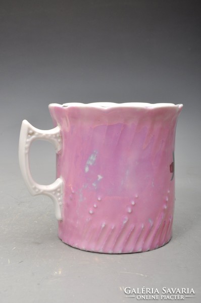 Antique pink commemorative mug with very beautiful floral pattern.