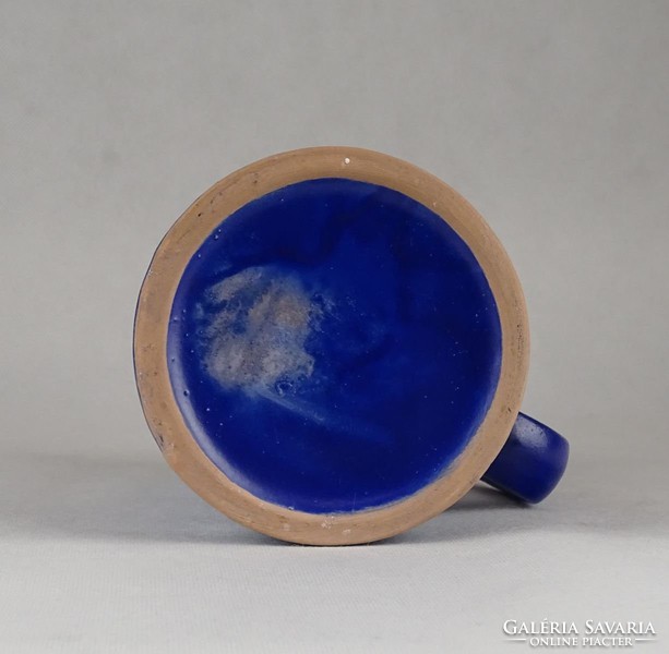 0W607 Kék-fehér díszes kerámia söröskorsó 14.5 cm