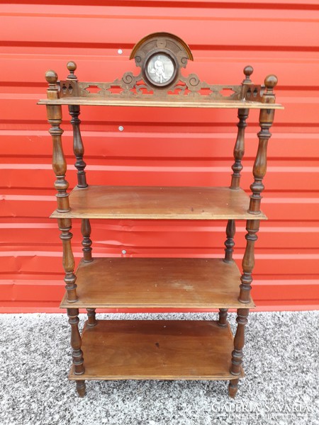 Now bring me down! Antique rare etager etazer bookshelf decorated with a carved wooden antique picture