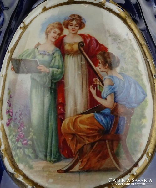 0W615 Régi kobaltkék Josef Strnact majolika váza