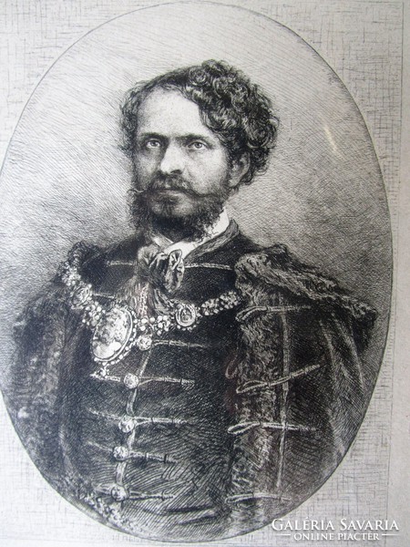 Andrássy gyula portrait engraving 1867 + frame engraving: unger vilmos, king coronation on