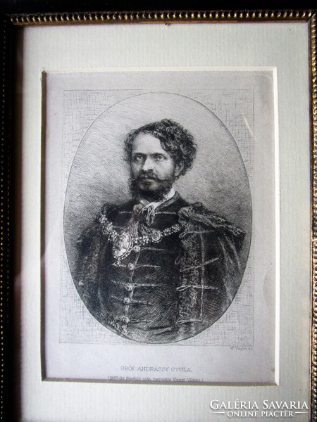 Andrássy gyula portrait engraving 1867 + frame engraving: unger vilmos, king coronation on