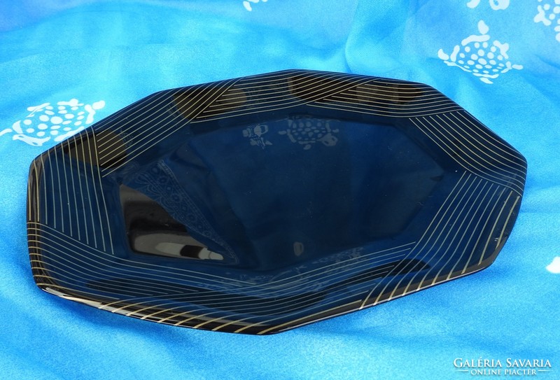 Old french black tray with gold stripes