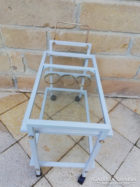 Old Scandinavian style metal rolling trolley service trolley serving table renovated