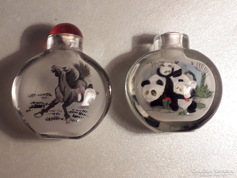 Chinese inside painted panda bear and horse perfume bottle 2 pieces together