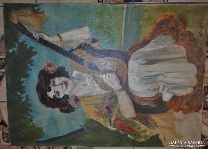 Szép Geiger Richard leány gitárral festmény