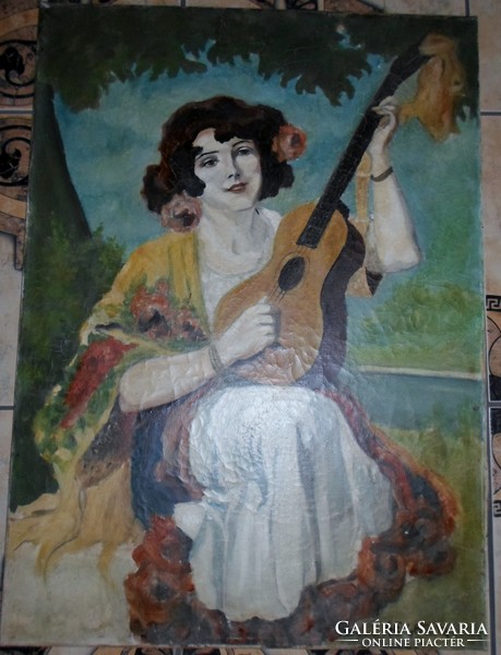 Szép Geiger Richard leány gitárral festmény