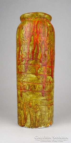 0W994 Régi mázas retró barna kerámia váza 23.5 cm