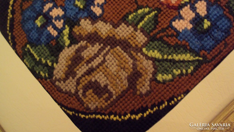 Antik, rózsa mintás gobelin kép, paszpartuba foglalva - (faragott keretben,üveggel védve)