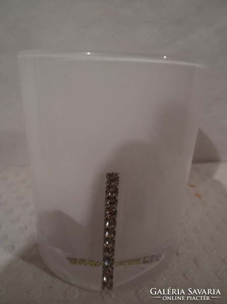 Candle holder - new - 16.95 euro - shop price exclusive - rhinestone - German - snow white - glass - 9 x 7 cm