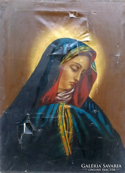 Antik barokk festmény ,Mária ( sérült ) Mérete:69x53