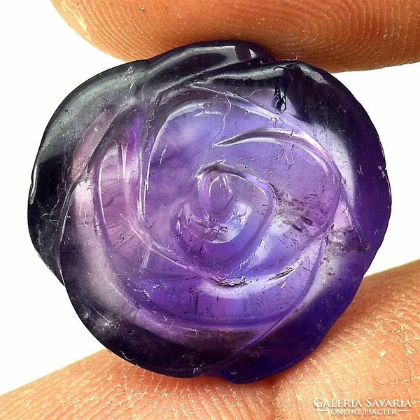 Real, 100% natural carved/engraved violet amethyst rose gemstone 15.67ct - st.