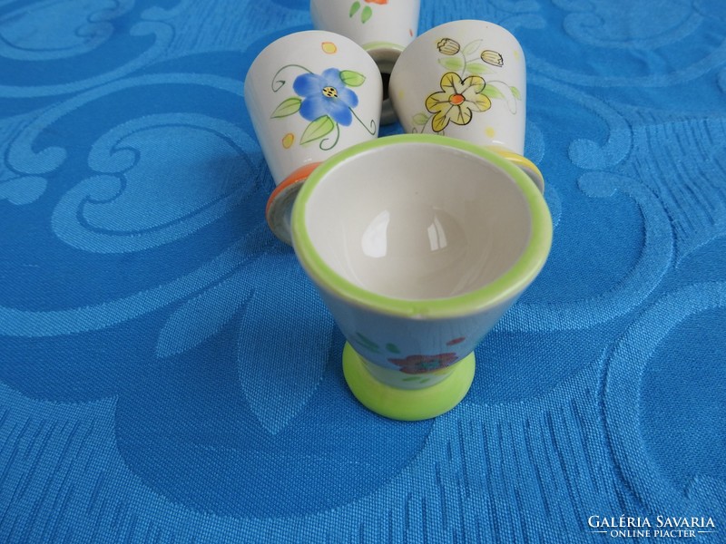 Faience egg serving set with flower pattern - egg holder set