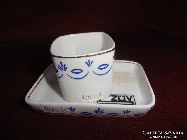 Hollóházi porcelán cigarettatartó, kék mintával, SZÜV felirattal. Vanneki!