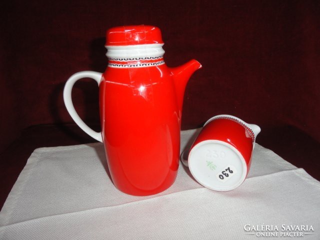 Hollóházi porcelán piros színű kávékiöntő  és tejkiöntő. Vanneki!