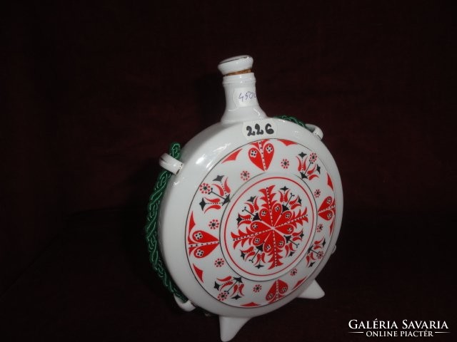 Hollóház porcelain bottle with red folk motif, diameter 14.5 cm. He has!