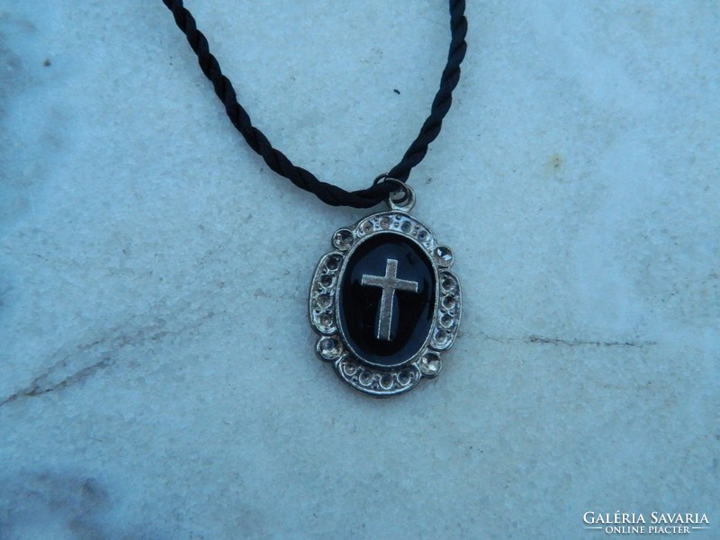 Cross pendant, necklace with fire enamel background