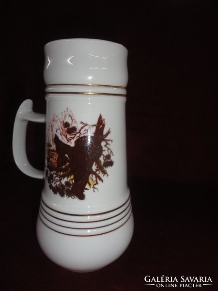 Hollóház porcelain beer mug, 22.5 cm high (picture depicting a bird), one liter. He has!