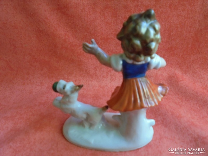 Germany porcelán kislány figura kutyussal