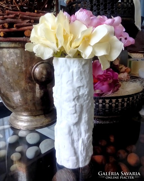 White biscuit porcelain tree trunk vase