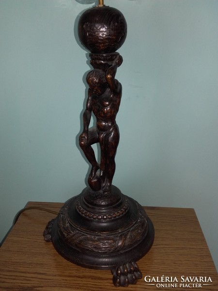 Kézzel Faragott, Figurás Asztali Lámpa, /Atlas/ 1920-as évekből!
