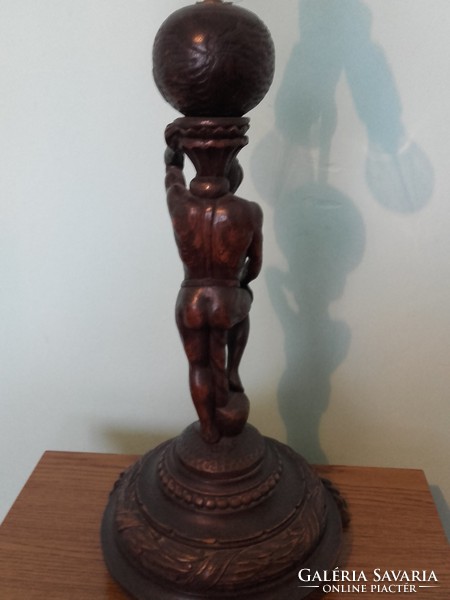 Kézzel Faragott, Figurás Asztali Lámpa, /Atlas/ 1920-as évekből!
