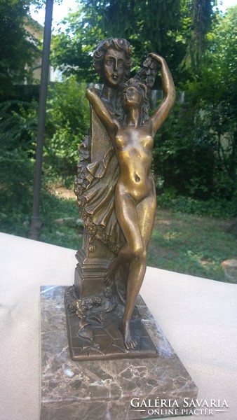 Spring female nude bronze statue on marble base