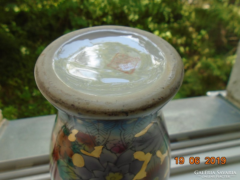 Hand-painted floral, gold enamel marked Chinese vase 26 cm