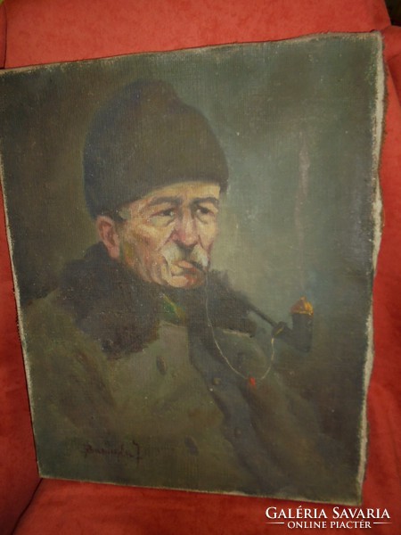 Szignált olaj vászon portré fellel állapotában