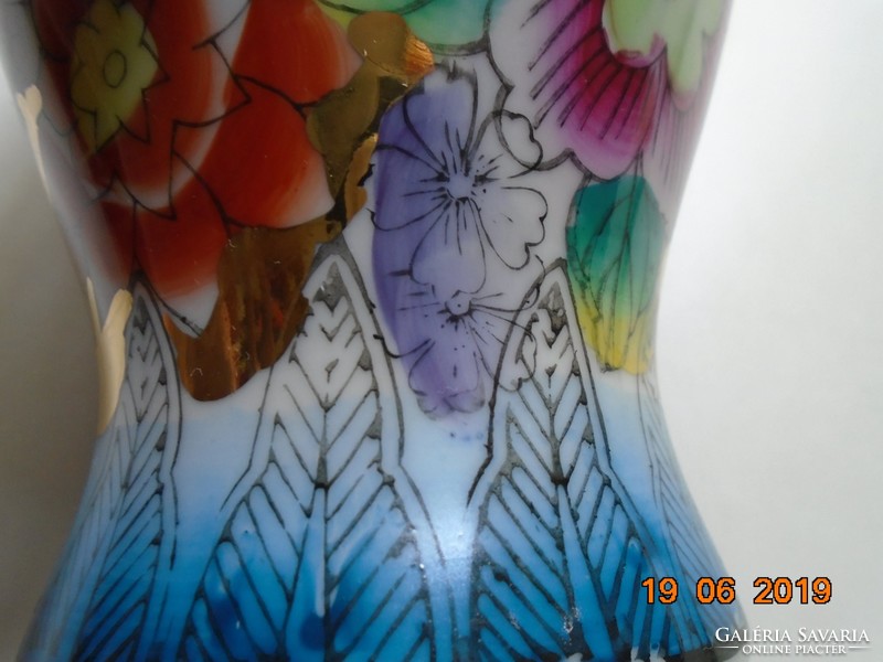 Hand-painted floral, gold enamel marked Chinese vase 26 cm