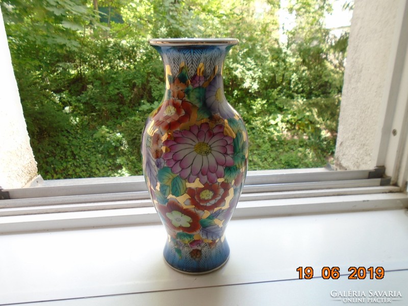 Hand-painted floral, gold enamel marked Chinese vase 26 cm