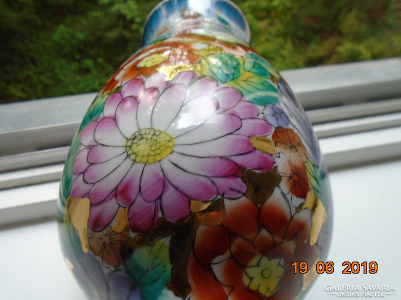 Hand-painted floral, gold enamel marked Chinese vase 26 cm