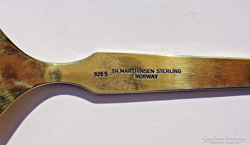 Norvég sterling ezüst tűzzománcos aranyozott kanál, Borregaard
