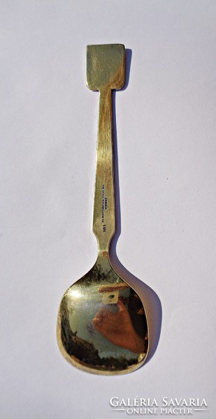 Norwegian sterling silver fire enamel gilded spoon, borregaard