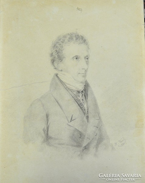 , L.A. Fallon  portréja, Joseph Kriehuber után, Antik ceruzarajz, 1830, 