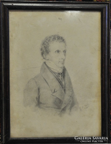 , L.A. Fallon  portréja, Joseph Kriehuber után, Antik ceruzarajz, 1830, 