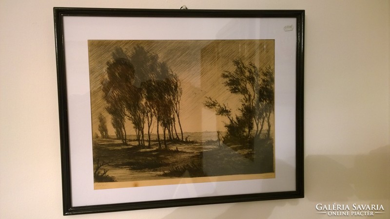 Paul Paulovics autumn rain etching.