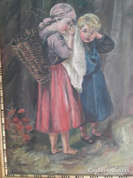 Pogány Géza /Rőzsegyűjtő gyerekek/ Olaj-vászon festmény.