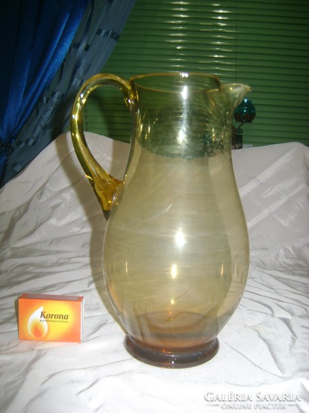 Old amber engraved glass pitcher