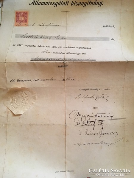  Antik Diploma 1911- ből! /Szvoboda Károly Endre/ nevére kiállítva!!!! Budapesti Székesfővárosi Szül