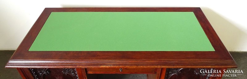 0X544 Antik faragott sokfiókos tölgyfa íróasztal