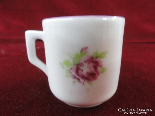 Zsolnay porcelán kávés pohár. Egyenes forma, lila rózsa és lila szegély. Vanneki!