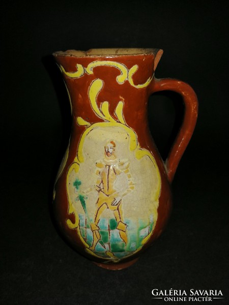 Antique damaged earthenware jug, bowl - ep