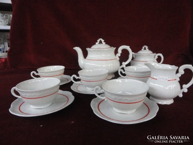 Zsolnay porcelain tea set 14 pieces. Broken on a white background with a red stripe. He has!