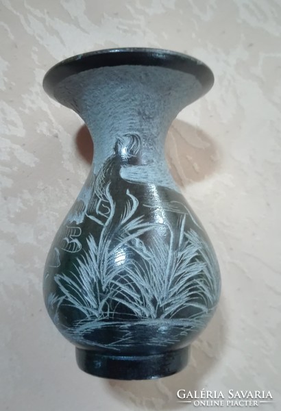 Dark green onyx vase, richly decorated